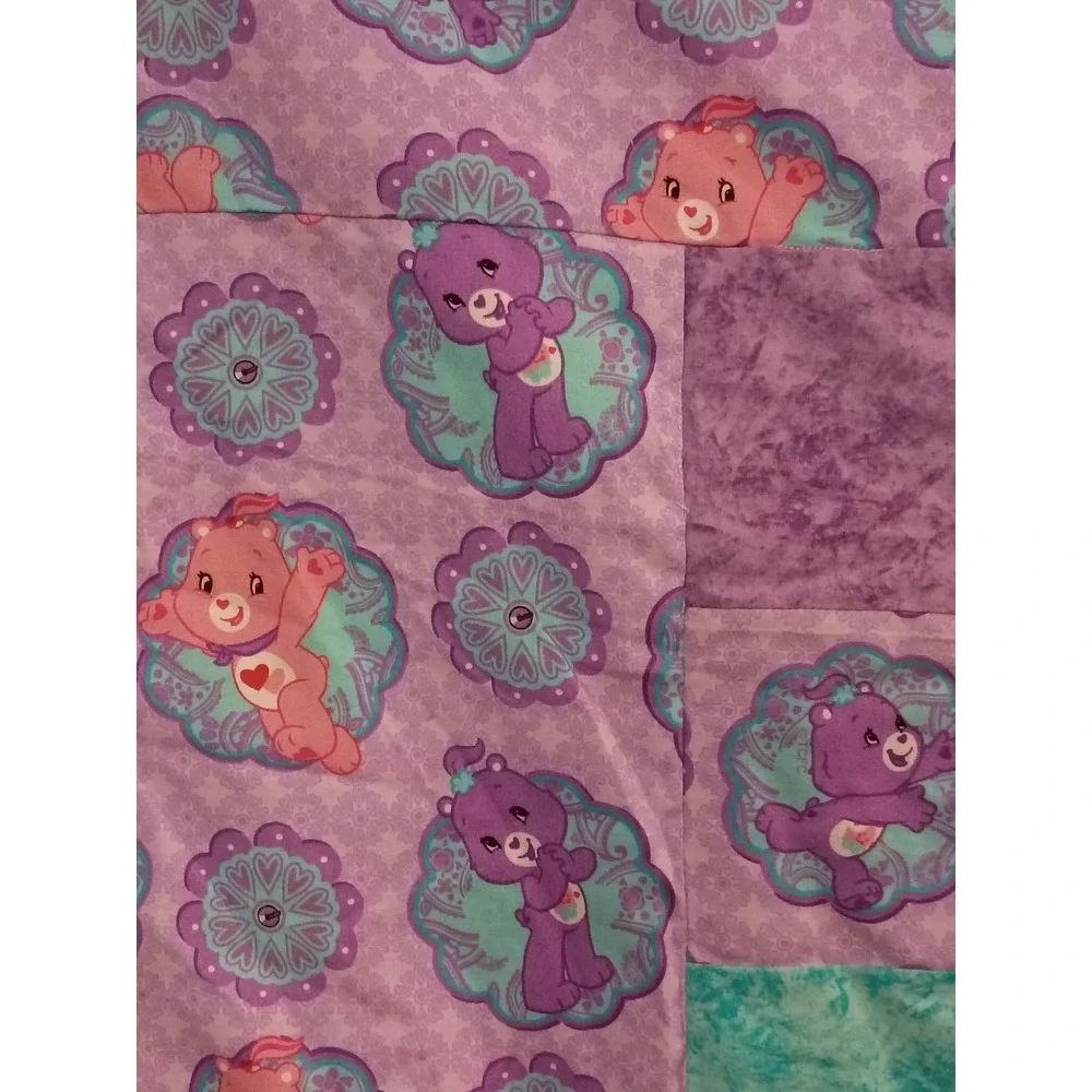 Handmade Care Bears Patchwork Baby Quilt Purple Pink Teal Share Bear‎ 33x44